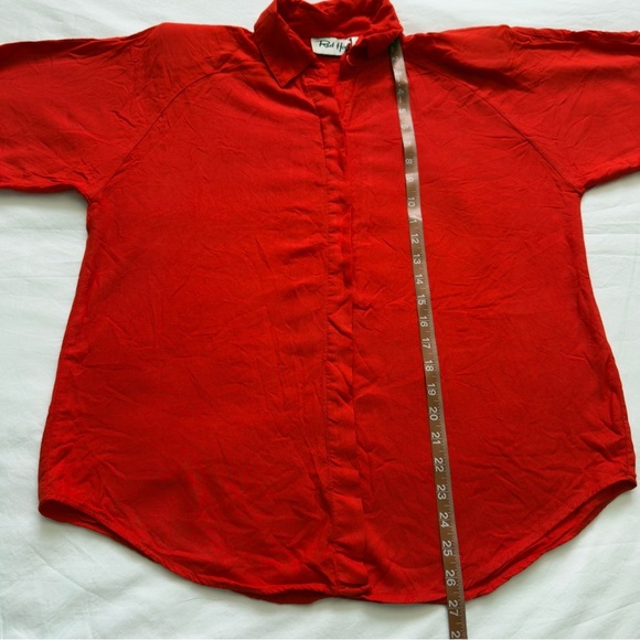 Red Hot Red-Orange 100% Rayon Button-Up Blouse Women’s Size L - Picture 7 of 8